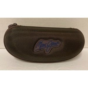 Maui Jim Sunglasses Eyeglass Case Hard Clam Shell Style Brown Fabric Zipper Clip